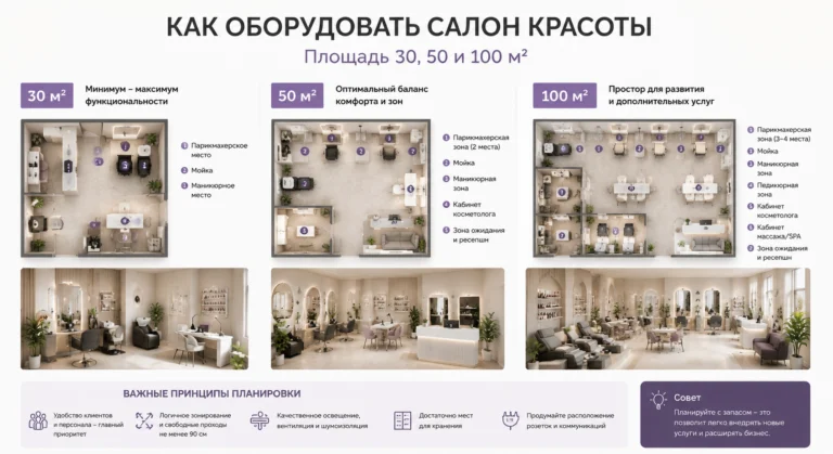 Как оборудовать салон красоты площадью 30, 50 и 100 м²