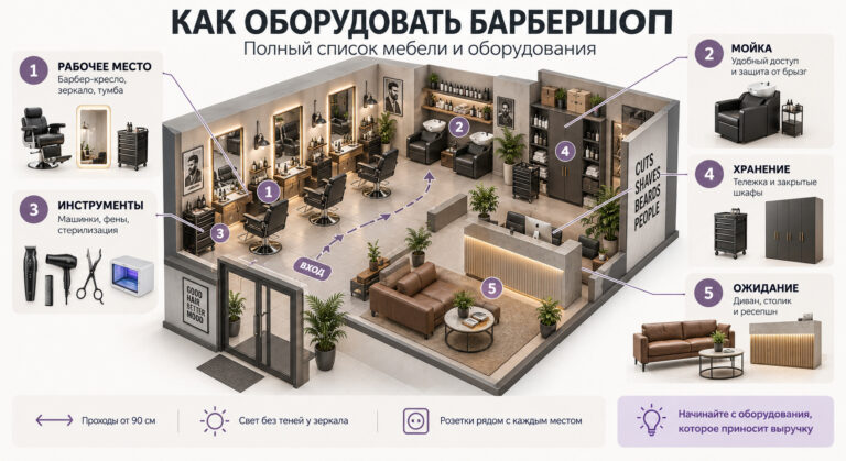 Как оборудовать барбершоп: полный список мебели и оборудования