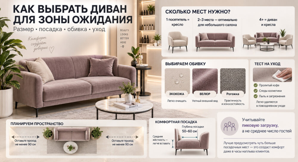 Диван для холла: посадка, проходы и расчёт места
