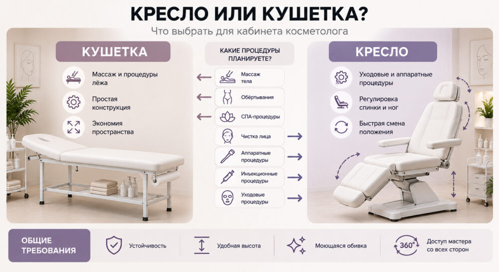 Косметологическое кресло или кушетка: что выбрать для кабинета