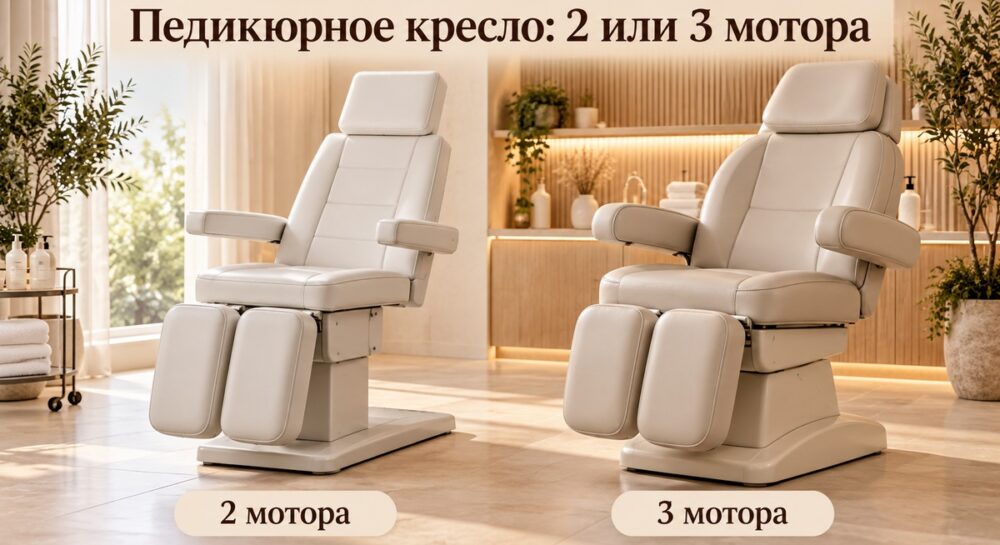 Иллюстративное сравнение двух вариантов педикюрных кресел с двумя отдельными мягкими опорами для ног у каждого кресла