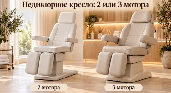 Иллюстративное сравнение двух вариантов педикюрных кресел с двумя отдельными мягкими опорами для ног у каждого кресла