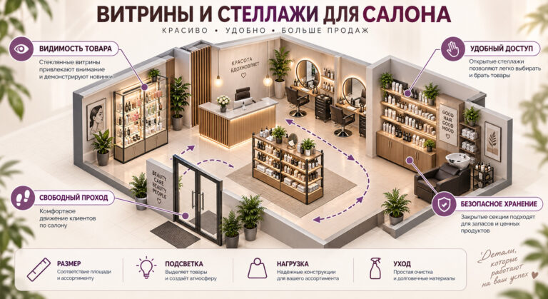 Как выбрать витрины и стеллажи для салона красоты