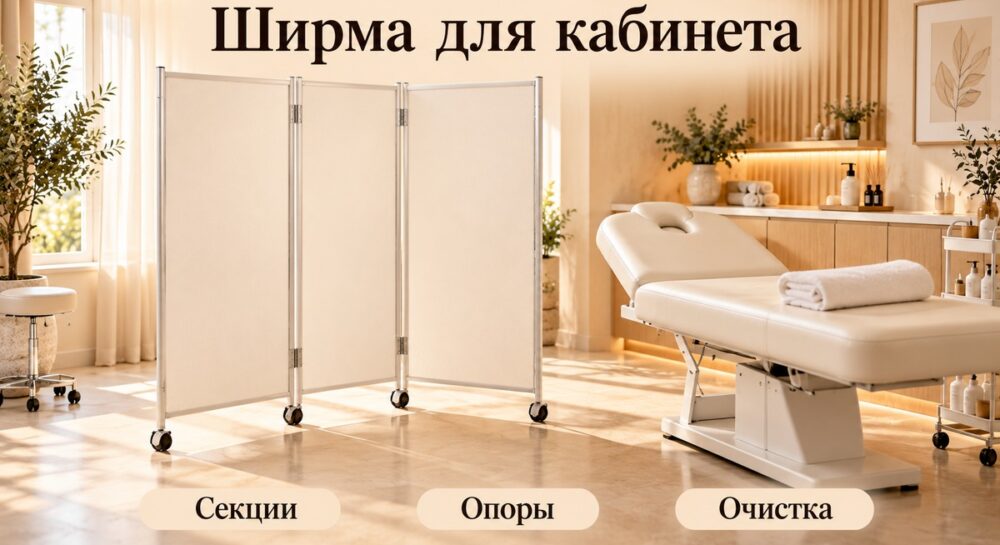 Ширма для косметологического кабинета: секции, опоры и очистка