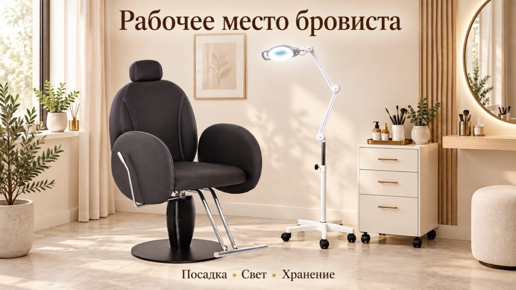 Рабочее место бровиста: кресло, освещение и хранение для удобной работы