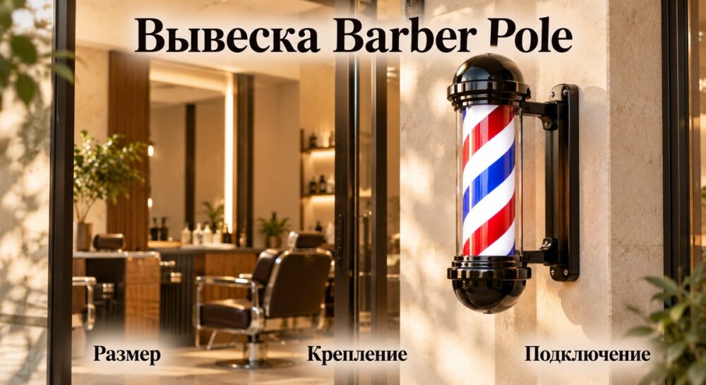 Вывеска Barber Pole для барбершопа: размер, крепление и подключение