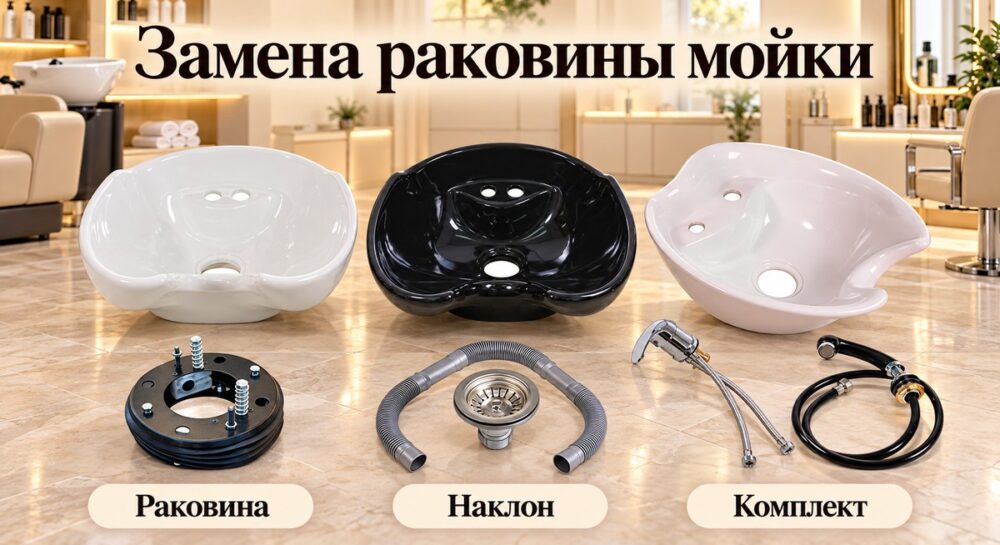 Замена раковины парикмахерской мойки: размеры, узел наклона и комплект